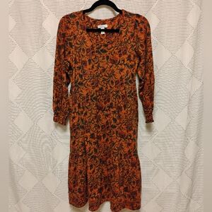 Canyon Retreat Orange Casual Long Sleeve Bishop Dress Size Small